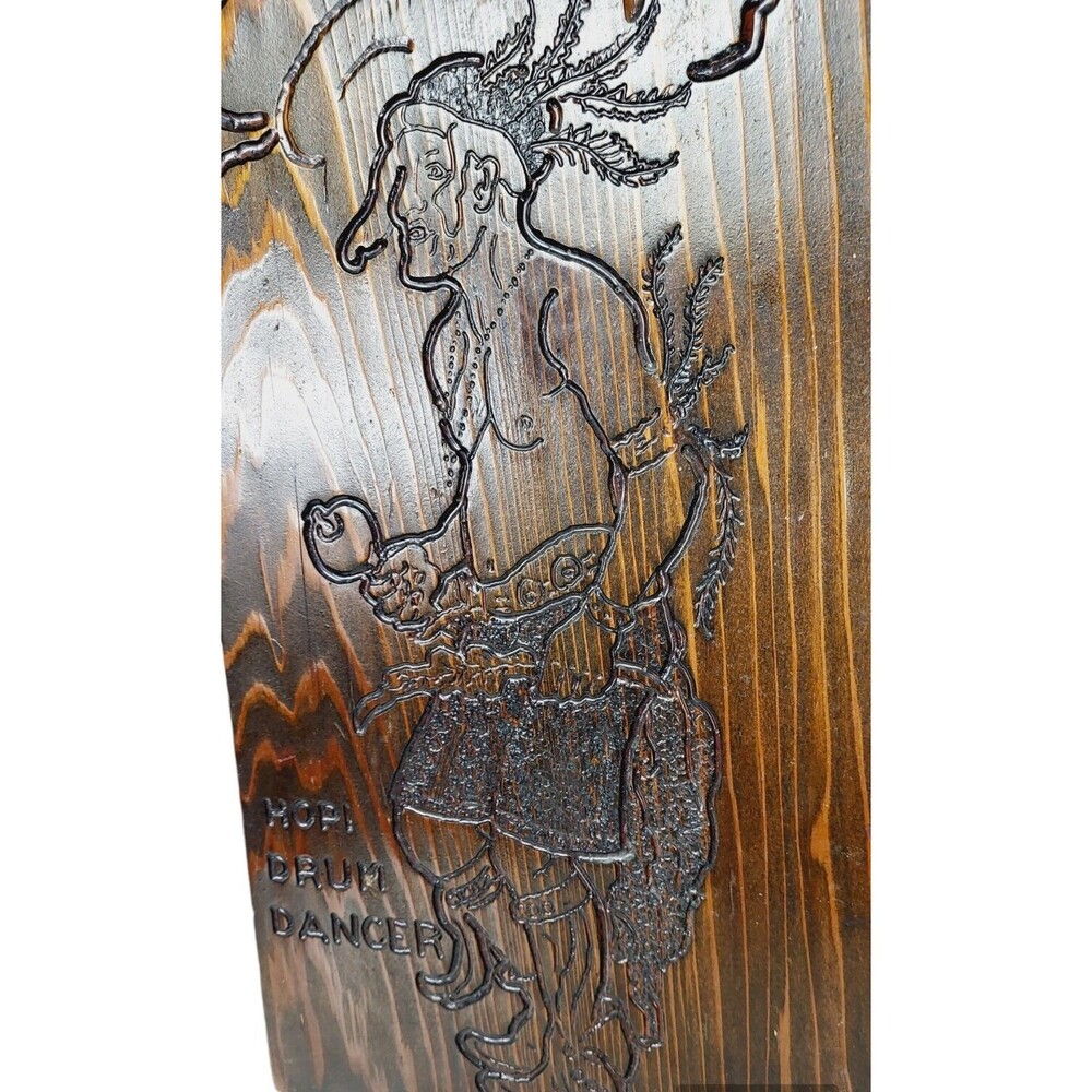 VTG Native American Folk Art Dual-Sided Pyrography Wood Burning Wall Art Signed